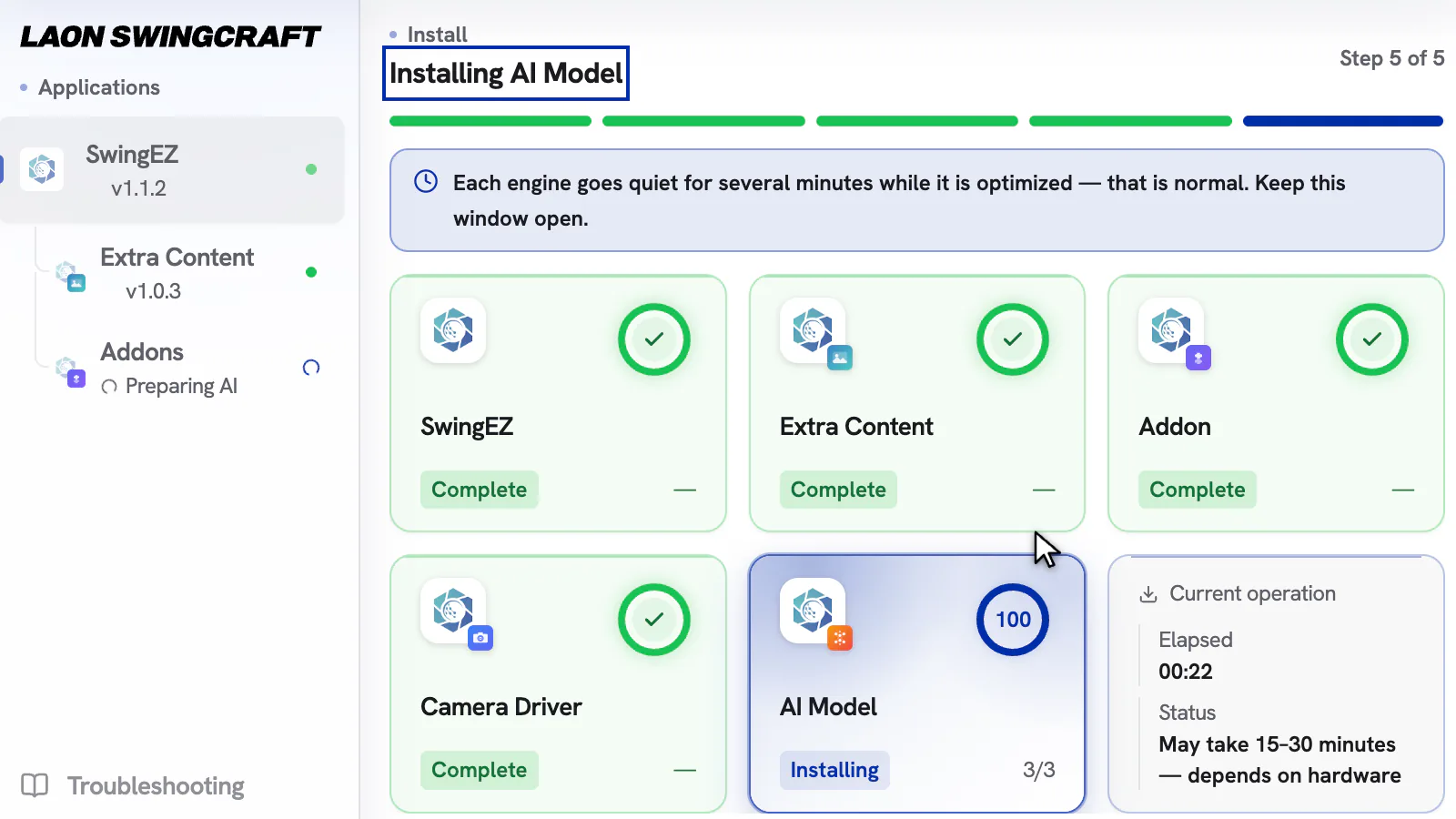 Launcher showing per-engine progress while the AI Model is rebuilt